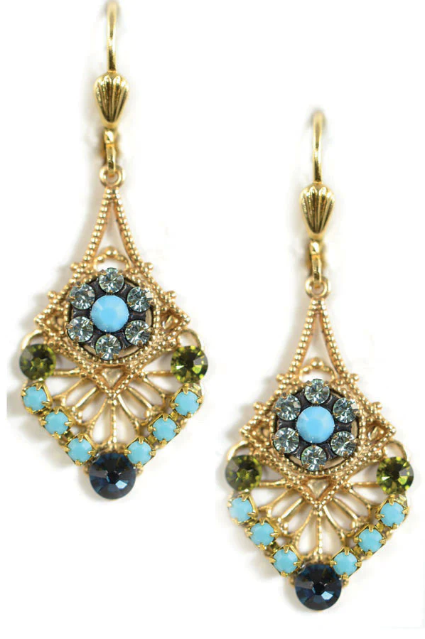 Turquoise Swarovski Bell Mosaic Earrings