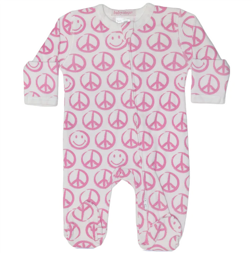 Baby Zipper Footie - Pink Smiley Peace
