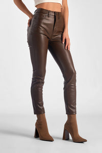 Brown Faux Leather Straight Leg Pant