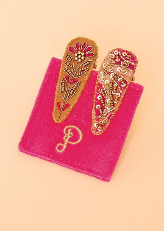 Jewelled Hair Clips - Mustard