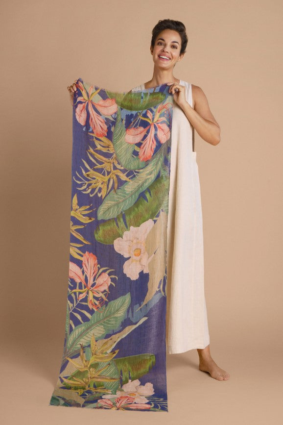 Linen Tropical Garden Printed Scarf