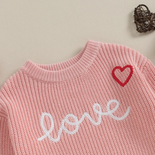 Cargar imagen en el visor de la galería, Love Heart Embroidery Knit Sweater