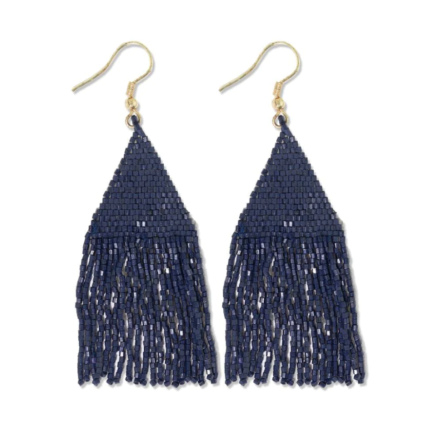 Lexie Navy Beaded Fringe Earrings