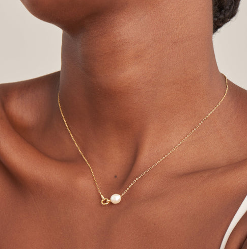 Gold Pearl Link Chain Necklace