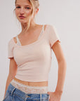 End Game Pointelle Baby Tee - Peach Dust