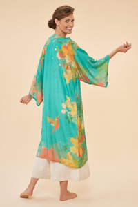 Hummingbird Kimono Gown - Aqua