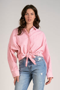 Pink Striped Tie Front Button Up