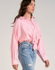 Pink Striped Tie Front Button Up