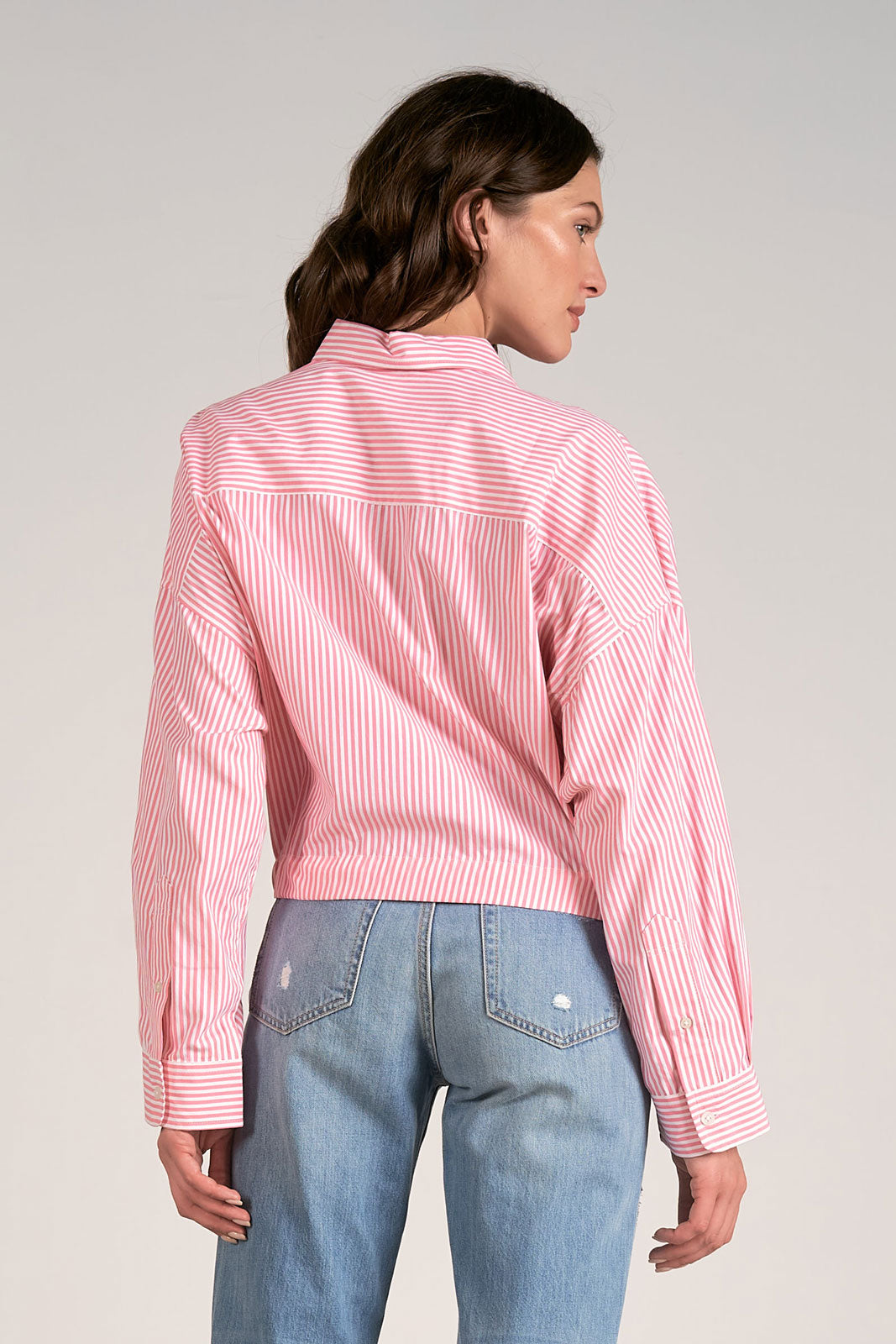 Pink Striped Tie Front Button Up