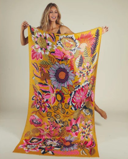 Fantasy Floral Scarf - Mustard