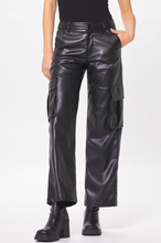Load image into Gallery viewer, Black Faux Leather Cargo Pant