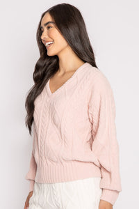 Pink Clay Cable Crew Lounge Long Sleeve