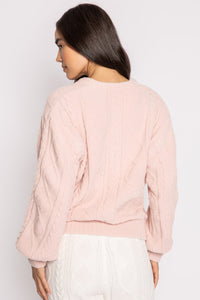 Pink Clay Cable Crew Lounge Long Sleeve