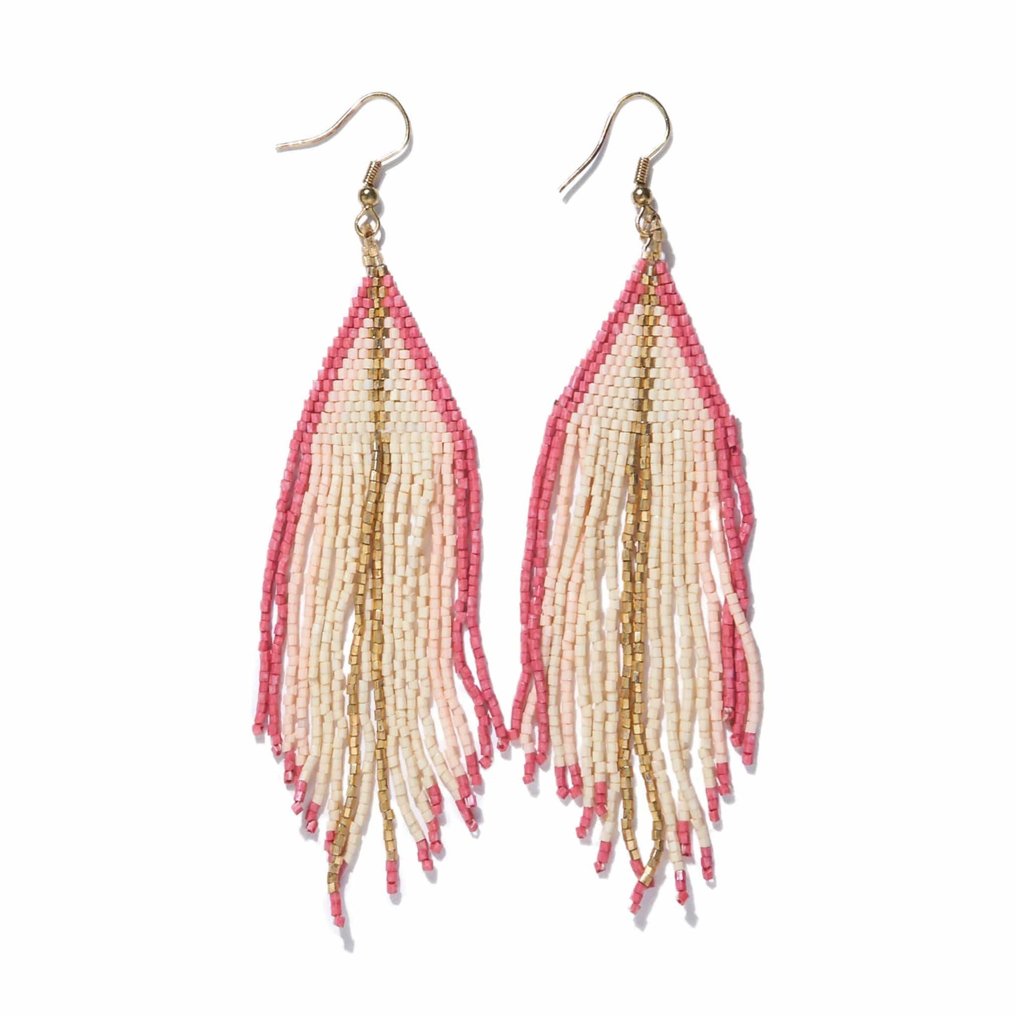 Ivory Pink Citron Stripe Fringe Earring