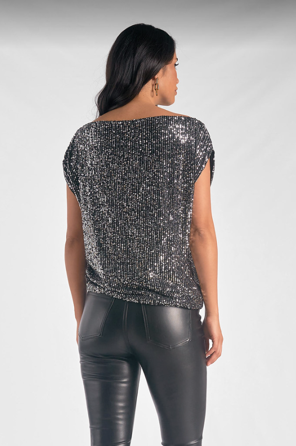 Silver Sequin Off the Shoulder Shirt