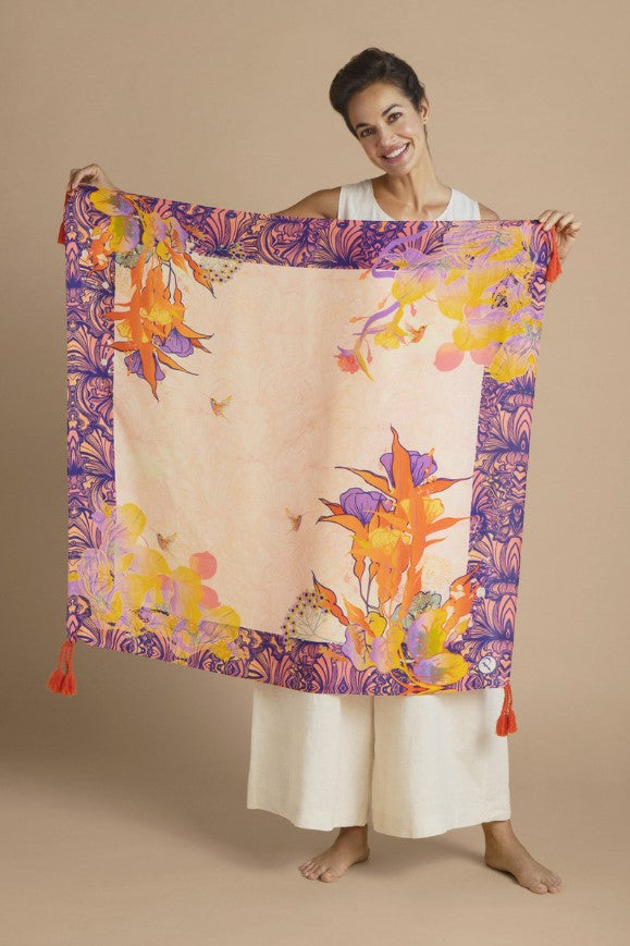 Tasselled Silk Tropic Hummingbird Scarf