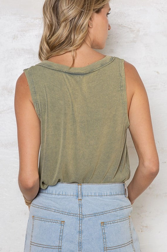 Sleeveless V-Neck Button Front Top