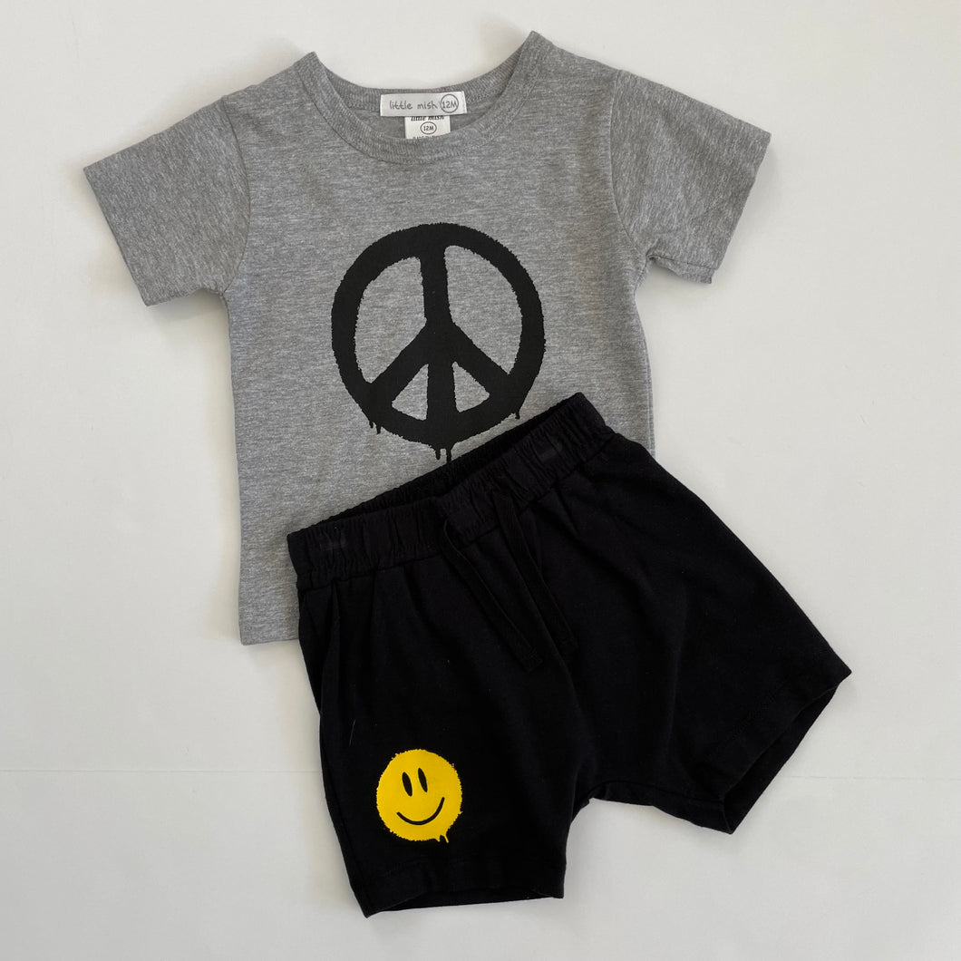 Peace Sign Black/Gray Shorts Set