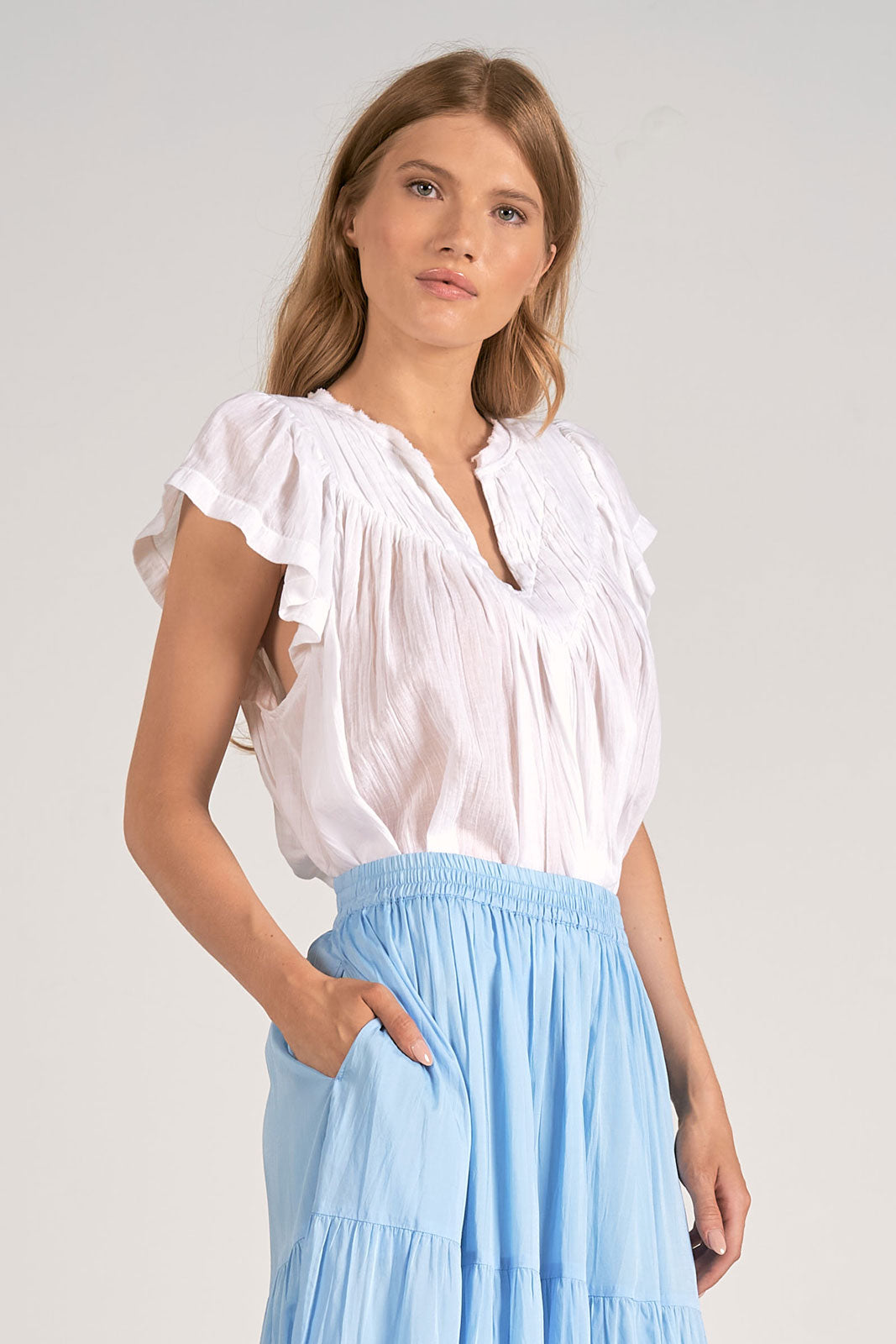 Short Sleeve Frill Peasant Top