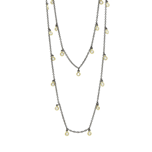 Bezel Droplet Strand Necklace - Gold/BLK