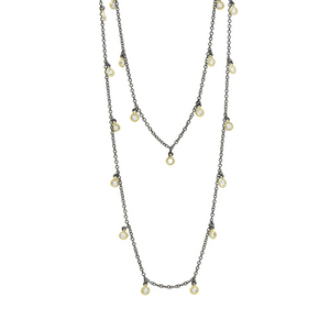 Bezel Droplet Strand Necklace - Gold/BLK