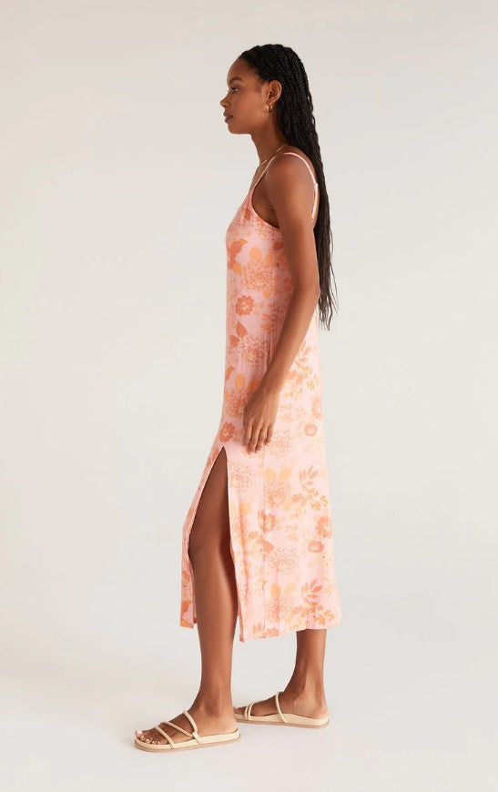 Coral Floral Midi Dress