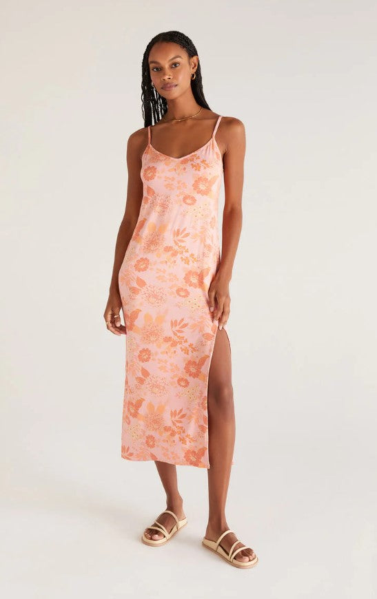 Coral Floral Midi Dress