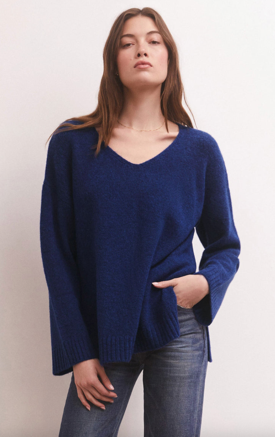 Space Blue Modern V-Neck Sweater