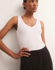 White Avala V-Neck Rib Top