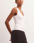 White Avala V-Neck Rib Top