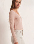 Ciana Cropped Waffle Top - Soft Pink