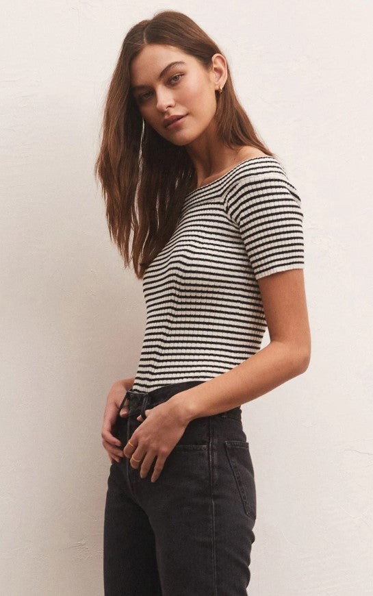 Birdie Off Shoulder Stripe Top