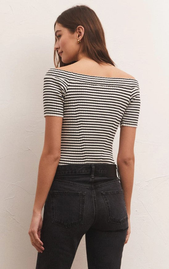 Birdie Off Shoulder Stripe Top