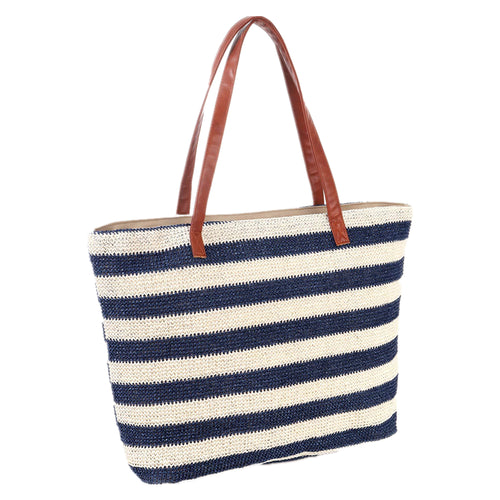 Striped Straw Beach Bag